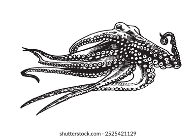 Graphical  octopus isolated on white background,vector illustration. Sea-food