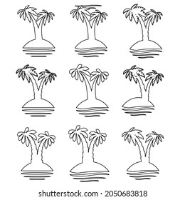 Graphical palm tree set, linear style, isolated objects