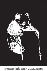 Graphical panda sits and holds white paper, space for text. Vector illustration