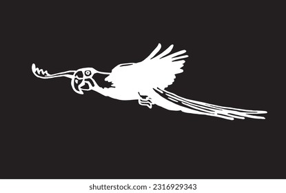 Graphical parrot ara flying  on black,vector element of bird.Ink pen parrot