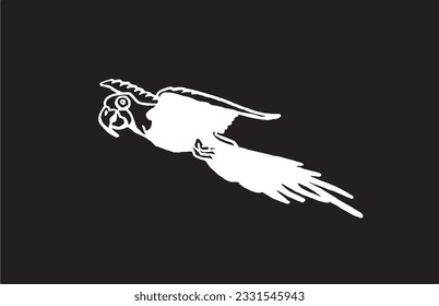 Graphical parrot ara flying  on black,vector element of bird.Ink pen parrot