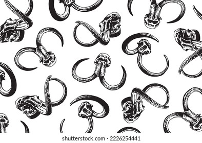 Graphical pattern with skull of mammoth on white background. Vector wallpaper paleontology
