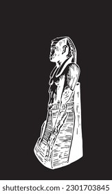 Graphical Pharaoh of ancient Egypt isolated on black background,vector illustration. Archeology , statue. Sightseeing