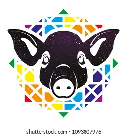 Graphical pig, digital illustration, vector