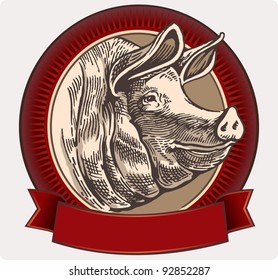 Graphical pig in a frame for label design.