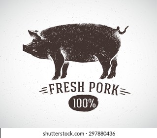 Graphical pig, hand drawing illustration. Vector illustration.