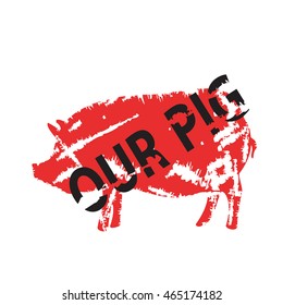 Graphical pig, hand drawing illustration.