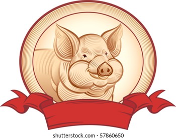 Graphical pig.Vector object to label or trademarks.