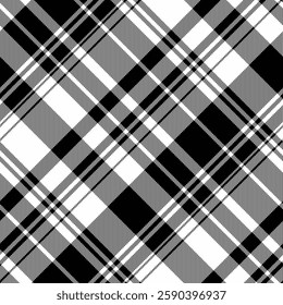 Graphical plaid check fabric, tough textile seamless pattern. Father vector texture background tartan in white and black colors palette.