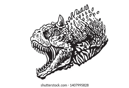 Graphical portrait of angry albertosaurus isolated on white background,vector sketch for tattoo and printing