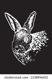 Retrato gráfico de conejo aislado en fondo negro, ilustración vectorial, elemento conejo