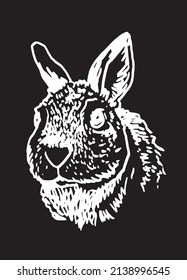 Graphical portrait of bunny isolated on black background,vector illustration,rabbit element