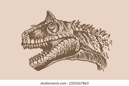 graphical portrait of cryolophosauruson sepia background,vector illustration,dinosaur