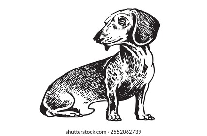 Graphical portrait of  dachshund dog isolated on white bakground, vector illustration