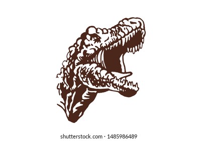 Graphical portrait of dinosaur,vector vintage illustration,sepia