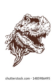 Graphical portrait of dinosaur,vector vintage illustration,sepia