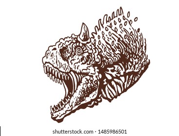 Graphical portrait of dinosaur,vector vintage illustration,sepia