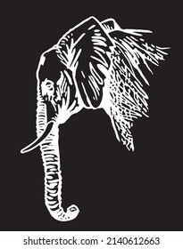 Graphical portrait of elephant iaolated on black background,vector element