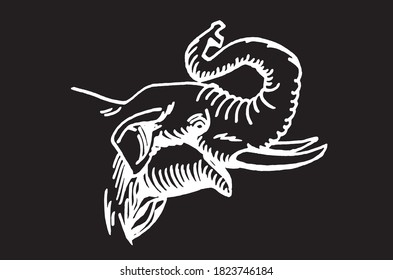 Graphical portrait of elephant isolated on black background, vector illustration