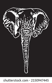 Graphical portrait of elephant isolated on black background,vector element