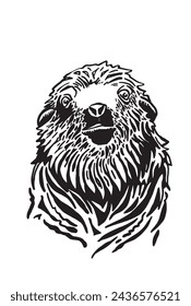 Graphical portrait of  fur seal on white background,vector illustration.Mammal animal