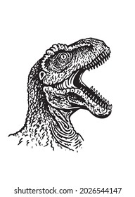 Graphical portrait of raptor roaring isolated on white, vector illustration