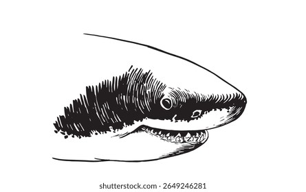 Graphical  portrait of shark isolated on white background,vector illustration