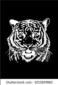 Graphical portrait of tiger isolated on black background,vector