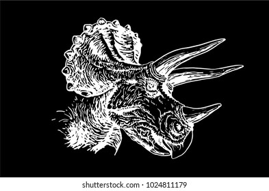 Graphical portrait of triceratops isolated on black background,vector illustration