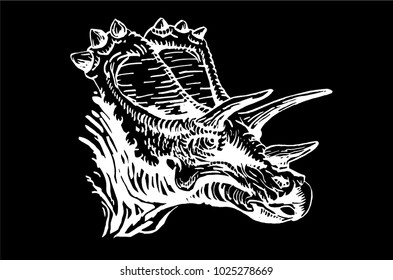Graphical portrait of triceratops isolated on black background,vector illustration