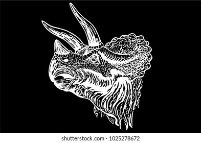 Graphical portrait of triceratops isolated on black background,vector illustration