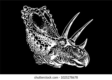 Graphical portrait of triceratops isolated on black background,vector illustration