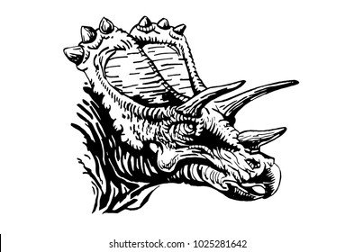 Graphical portrait of triceratops isolated on white background,vector illustration for tattoo,coloring and printing