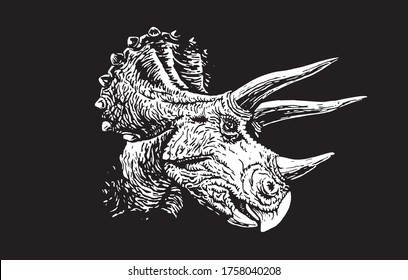 Graphical portrait of triceratops isolated on black background,vector
