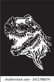 Graphical portrait of tyrannosaurus isolated on black background,vector engraved illustration