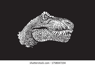 Graphical portrait of tyrannosaurus isolated on black background,vector