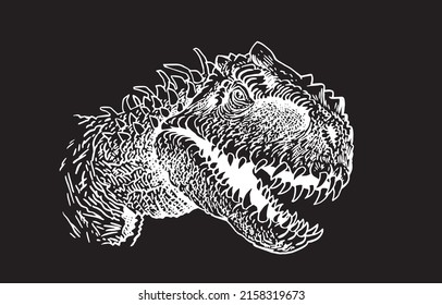 Graphical portrait of tyrannosaurus isolated on black, vector illustration