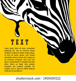 Afiche gráfico con cierre de cebra de cabeza sobre fondo amarillo, ilustración vectorial en estilo de collage de arte pop