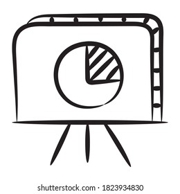 Graphical presentation icon, pie chart in hand drawn vector style 