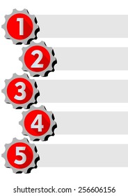Graphical presentation of the working process in five steps with gear elements