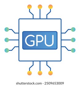 Graphical Processing Unit Icon Design. Represents GPU, Parallel Computing, Graphics Acceleration, Processing Power. Vector icon with editable Strokes and Colors.