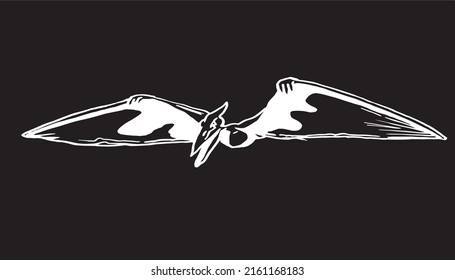 Graphical pterodactyl dinosaur isolated on black,vector illustartion. Herbivorous dinosaur with wings