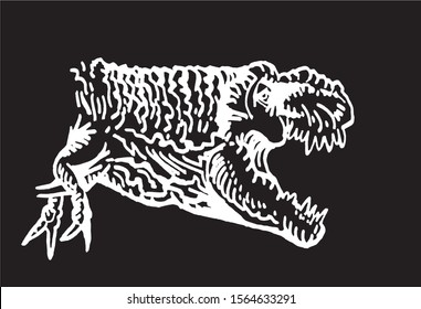 Graphical raptor isolated on black background,vector engraved illustration  for tattoo and printing