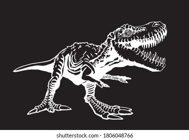 Raptor gráfico aislado en fondo negro para imprimir, tatuar, diseñar.Dinosaurio vectorial