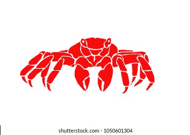 Graphical red crab isolated on white background,vector sea-food illustration,tattoo