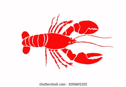 Graphical red crab isolated on white background,vector sea-food illustration,tattoo