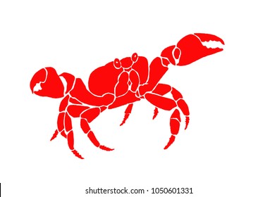 Graphical red crab isolated on white background,vector sea-food illustration,tattoo
