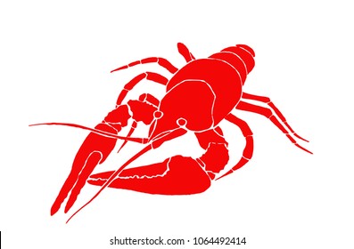 Graphical red lobster isolated on white,seafood illustration,vector