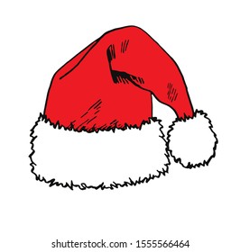 Graphical red Santa Claus hat isolated on white background,vector new year illustration