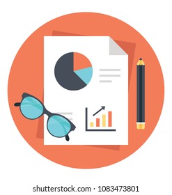 
A graphical report with pencil and glasses, business plan flat icon
